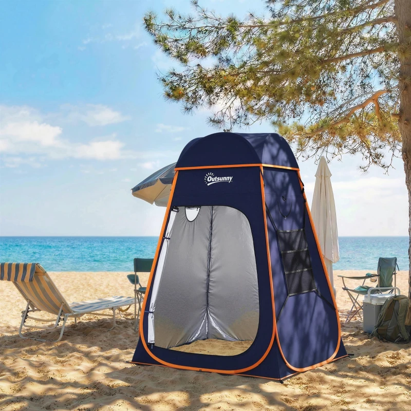 Outsunny Sofort aufstellbares Pop-Up Camping-Duschzelt mit Tragetasche, wasserdicht, Dunkelblau