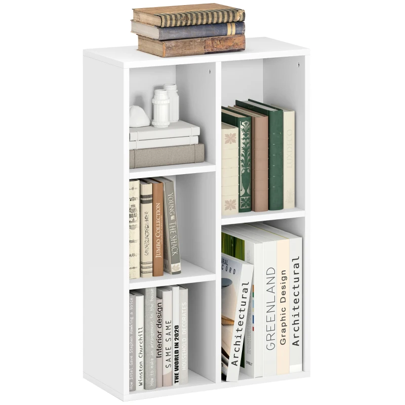 HOMCOM Librería estantería de almacenamiento 2 niveles con 5 compartimentos, para salón dormitorio oficina, 50x24x80cm, blanco