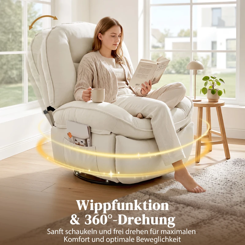 HOMCOM Relaxfauteuil, Draaibare Schommel- en Ligstoel met Diepe Zitting, Dikke Rugkussens, Gemakkelijke Montage, Crème