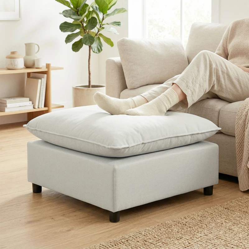 HOMCOM Reposapiés salón cuadrado, otomana con patas de plástico, puf para dormitorio, entrada, 75x75x40 cm, gris