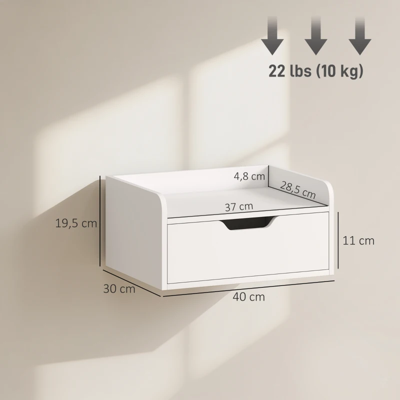 HOMCOM Conjunto de 2 mesas de cabeceira murais mesas de cabeceira suspensas gaveta tampo com aspecto de madeira dim. 40L x 30l x 19,5H cm