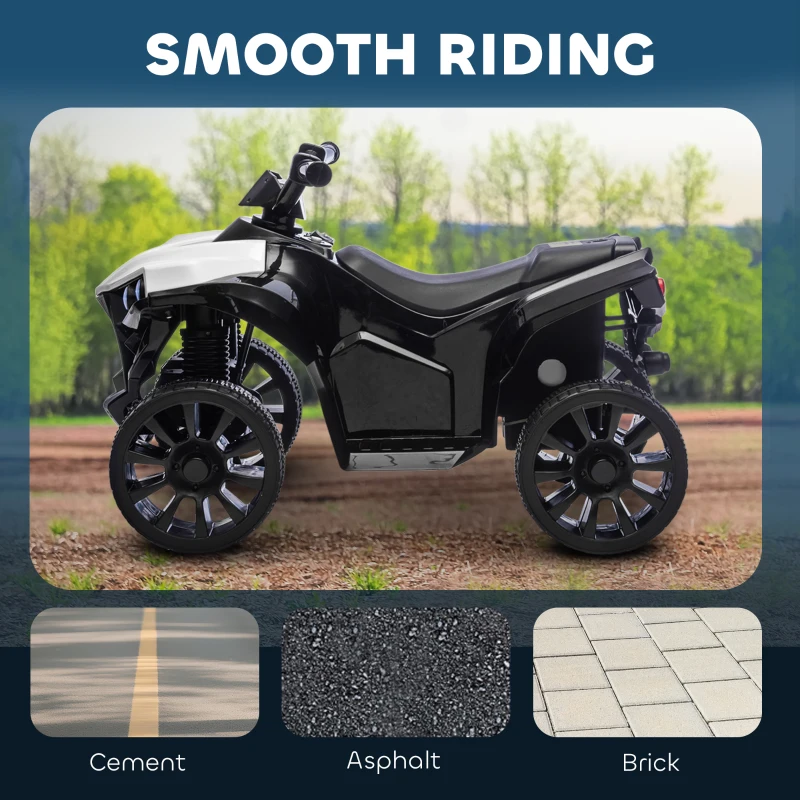 AIYAPLAY Kinder Quad Elektro 6V kinderquad met voor- en achteruitfunctie, muziek, LED-koplampen Wit