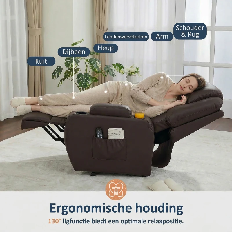 HOMCOM Opsta Stoel comfortabel met afstandsbediening en bekervouders voor Huisgebruik, Koffiebruin(m-4)