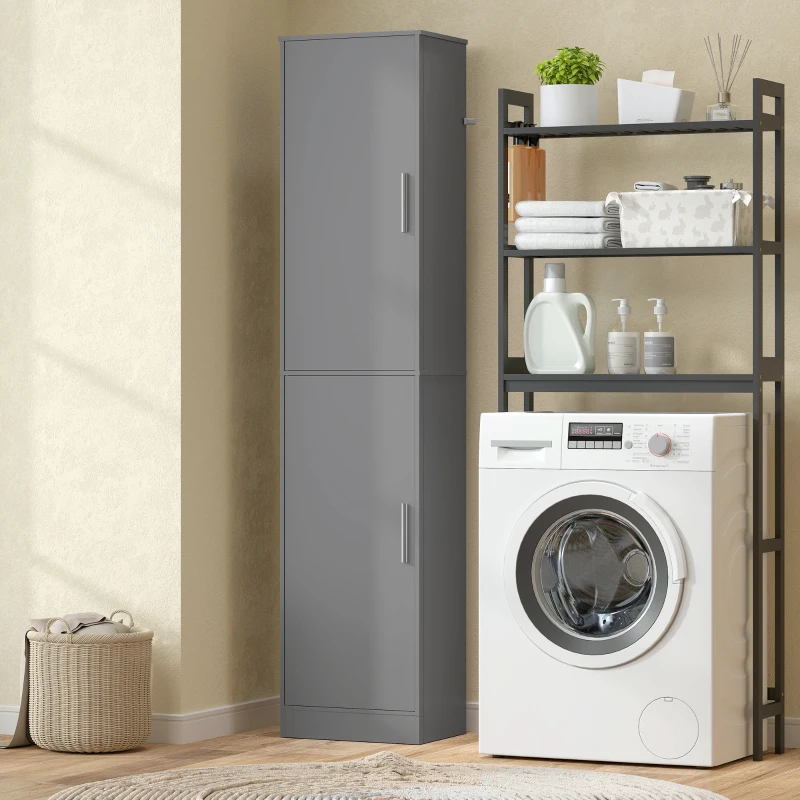 HOMCOM Coluna de banheiro com 2 portas e 4 prateleiras ajustáveis, 40 x 35 x 180 cm, cinza