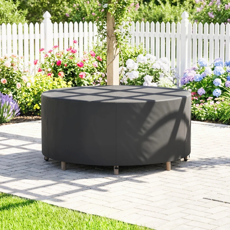Outsunny Funda protectora para muebles de jardín resistente al invierno, impermeable, anti-UV, lona de protección tejido Oxford 420D Ø214x70Hcm Negro