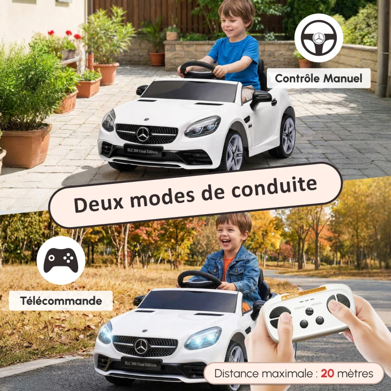 AIYAPLAY Voiture électrique enfants licence Mercedes SLC 300 12V V. Max. 5 Km/h effets sonores lumineux télécommande blanc(m-5)