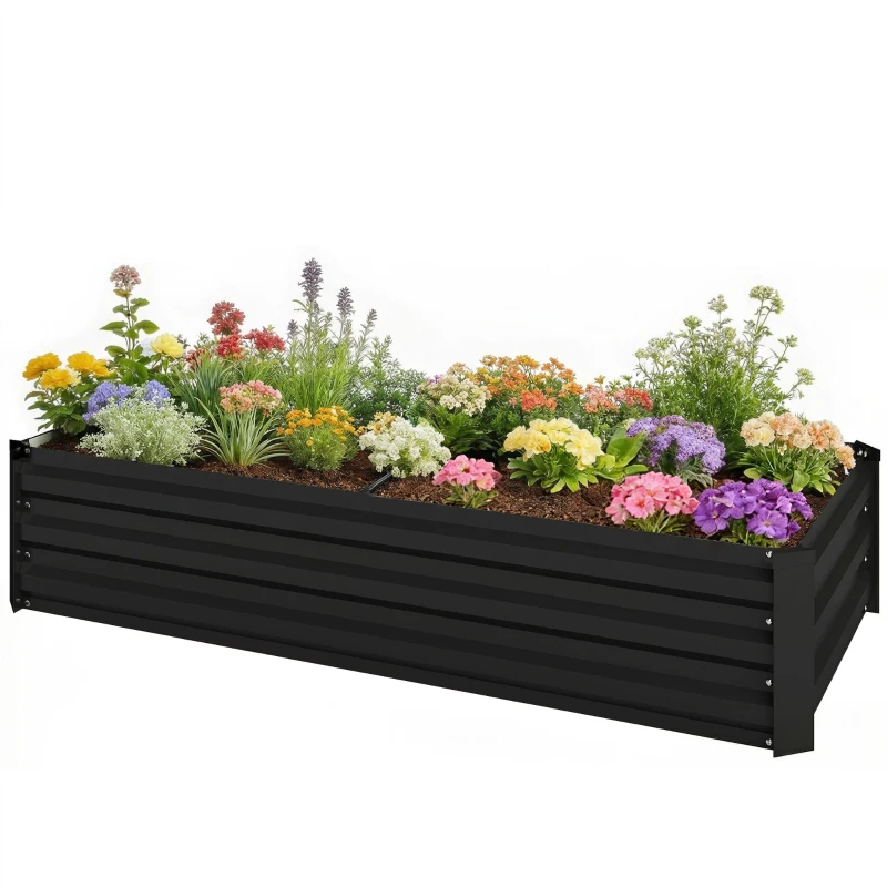 Outsunny Jardinera rectangular huerto de jardín en acero galvanizado borde de seguridad y fondo abierto 150x70x30cm gris oscuro