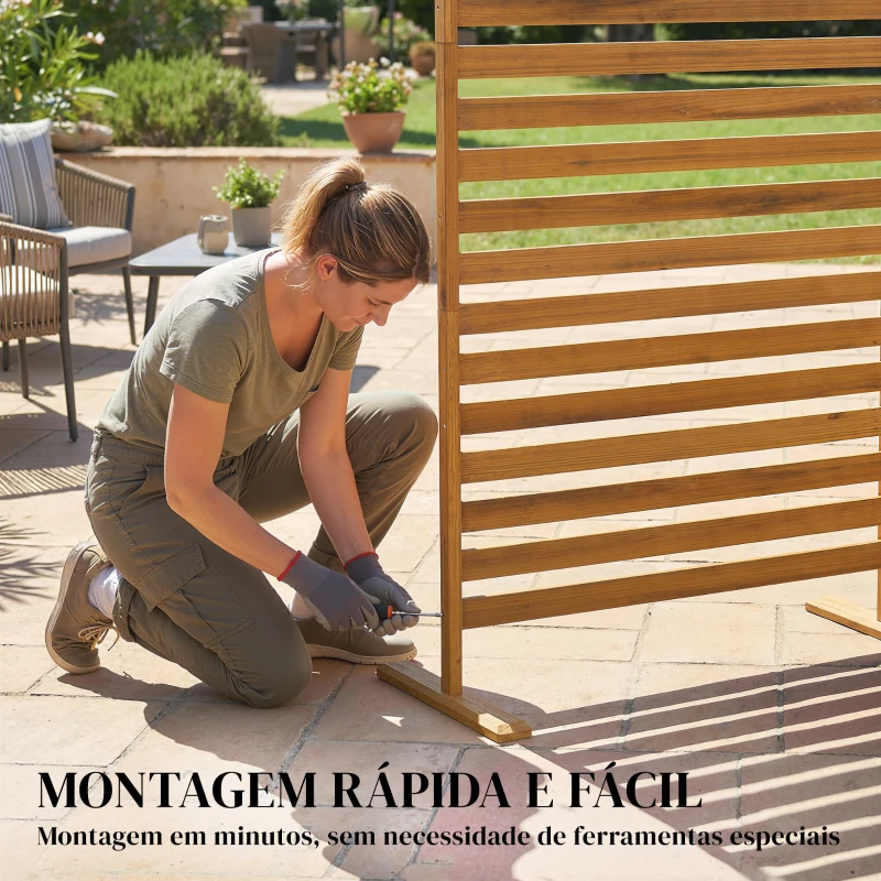 Outsunny Biombo de Madeira 170x80 cm Biombo Separador de Ambientes Treliça para Exterior Jardim Pátio Terraço Castanho