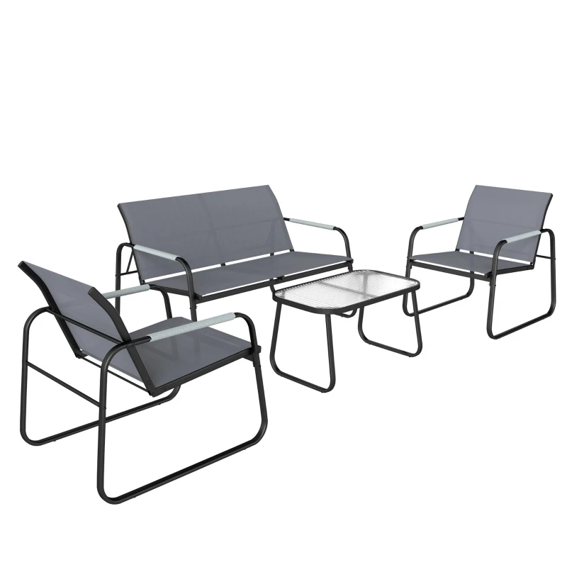 Outsunny Salon de Jardin Ensemble de Terrasse en Acier et Textilène 4 Pièces avec Accoudoirs Corde Tressée Gris