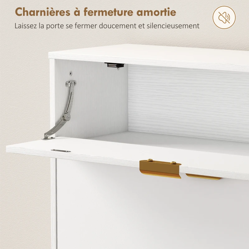 HOMCOM Mueble para 12 pares de zapatos, armario para zapatos, 2 cajones abatibles, 4 compartimentos, 99,4x23,8x106,6cm, blanco