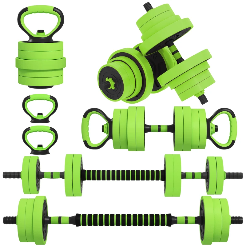 SPORTNOW 40kg 4-In-One Adjustable Weight Dumbbells Set, Barbell, Kettlebell, Push Up Stand - Green
