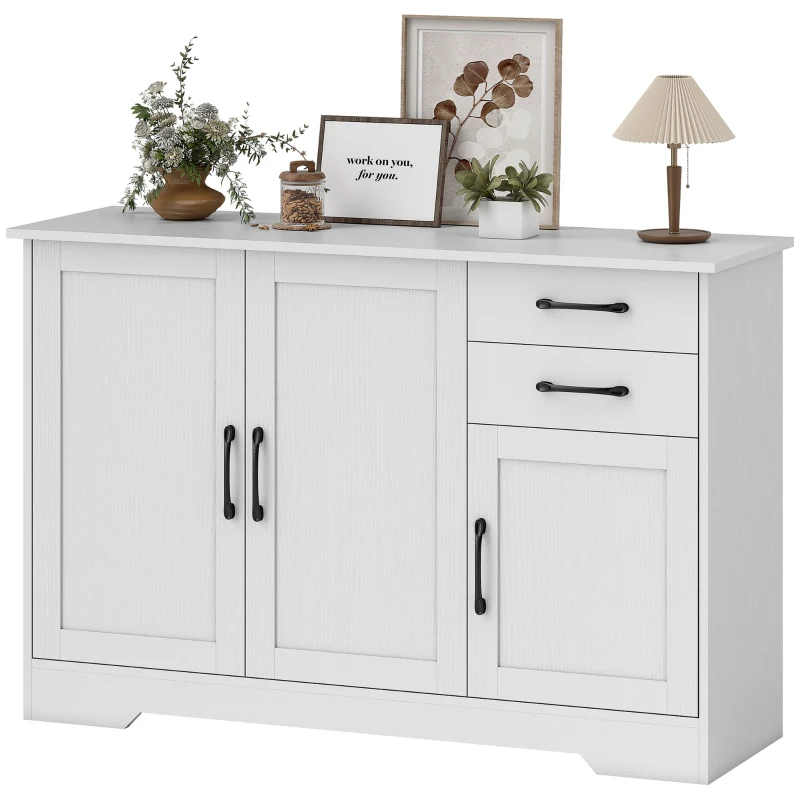 HOMCOM Sideboard with 2 Drawers Modern Storage Cabinet, Kitchen Cupboard with Adjustable Shelf and 3 Doors White