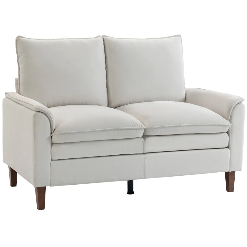 HOMCOM Sofá de 2 plazas 146 cm, sofá de chenilla con acolchado de doble capa, cojín con muelles, asiento profundo, respaldo alto, blanco crema