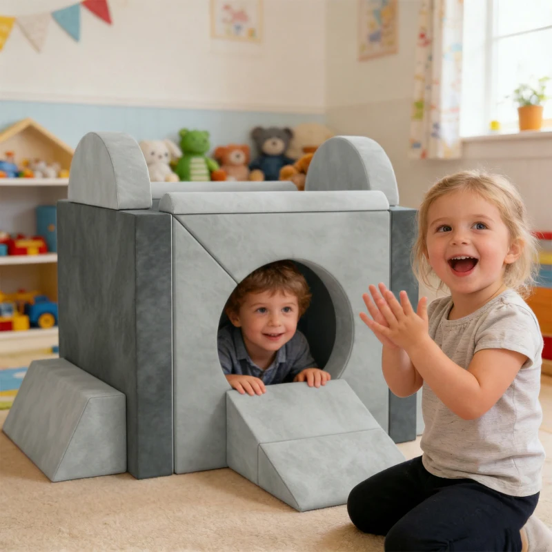 AIYAPLAY Kids Play Sofa, 12 Pieces Foam Modular Soft Play Set for Playroom, Children Convertible Sofa for Boys and Girls, Grey