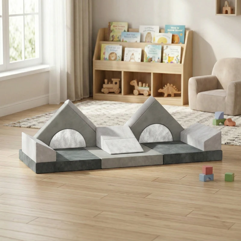 AIYAPLAY Kids Play Sofa, 12 Pieces Foam Modular Soft Play Set for Playroom, Children Convertible Sofa for Boys and Girls, Grey