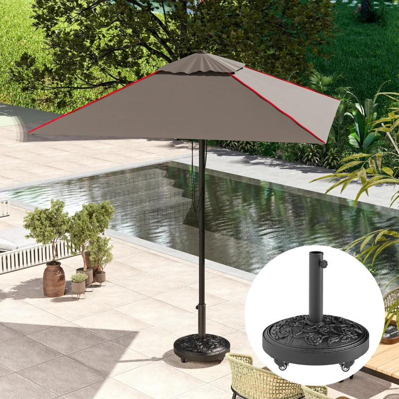 Outsunny Pie de parasol, base de parasol exterior de resina 21 kg, para mástil de Ø 32/38/48 mm, con ruedas, Ø 49 x 42 cm, negro