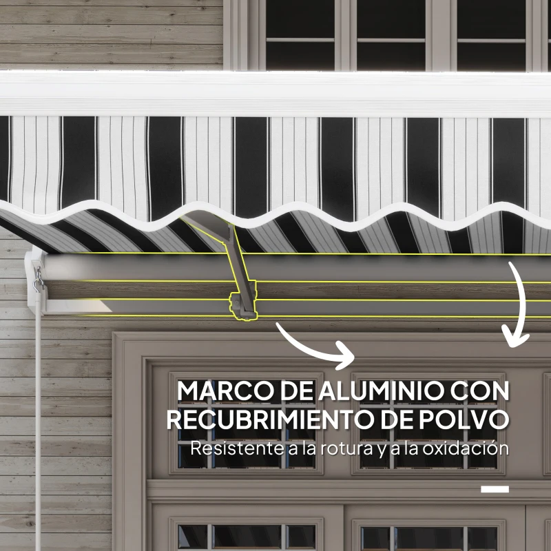 Outsunny Toldo Manual Retráctil 395x245 cm Ángulo Ajustable Brazo Articulado Anti-UV e Impermeable Montaje a Pared Azul y Blanco