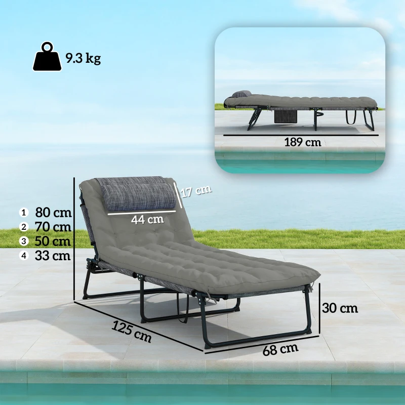 Outsunny Lettino da Giardino Pieghevole e Reclinabile con Tasca Laterale, 68x189x30 cm, Nero e Grigio