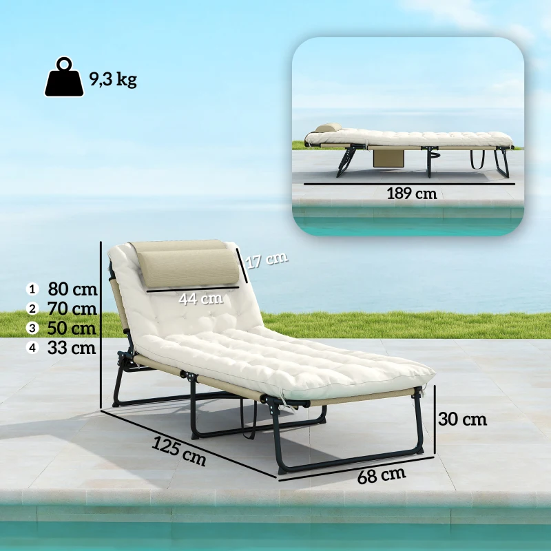Outsunny Transat bain de soleil pliable avec dossier inclinable 4 positions - appui-tête et matelas épais beige