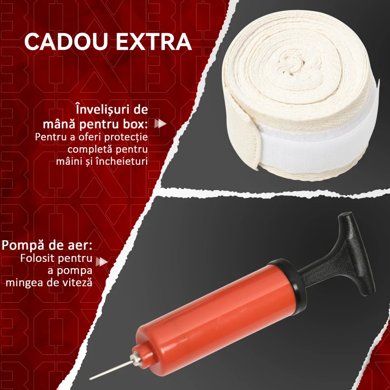 SPORTNOW Sac de Box pe Podea cu Bară Rotativă, Speedball și Țintă, din Oțel, HDPE și PU, 80.5x48x163-205 cm