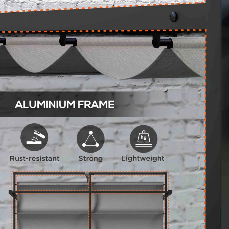 Outsunny 3 x 4m Retractable Pergola, Garden Gazebo Shelter with Aluminium Frame, for Grill, Patio, Deck, Dark Grey