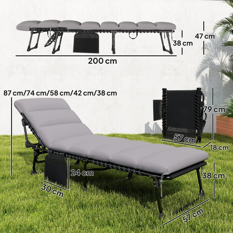 Outsunny Tumbona plegable portátil para jardín con respaldo ajustable 5 posiciones, colchón acolchado, reposacabezas