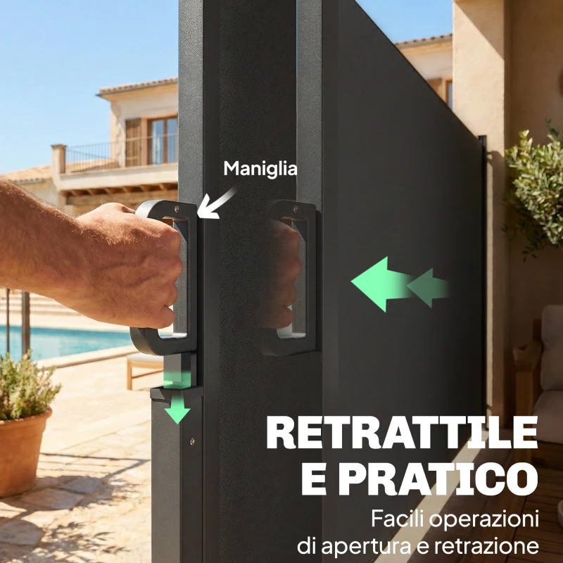 Outsunny Tenda Laterale Retrattile Impermeabile e UV 50+, in Alluminio, Acciaio e Poliestere, 420x185 cm, Grigio Scuro