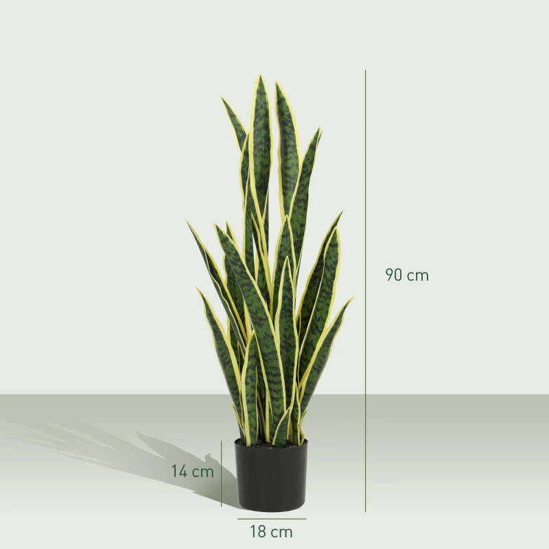 Outsunny Sansevieria Artificial em Vaso para Exterior e Interior com 21 Folhas Moldáveis, Ø20x90 cm
