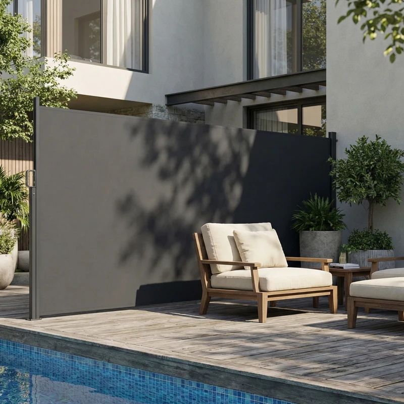 Outsunny Tenda Laterale Retrattile Impermeabile e UV 50+, in Alluminio, Acciaio e Poliestere, 420x185 cm, Grigio Scuro