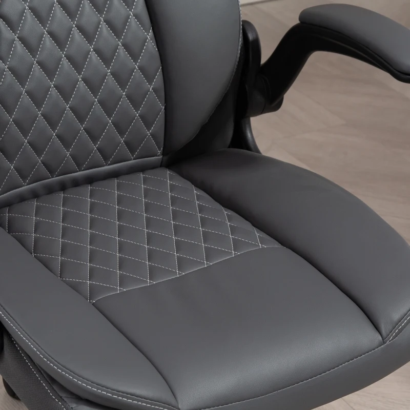 HOMCOM Faux Leather Office Chair. with Flip-Up Armrests - Charcoal Grey