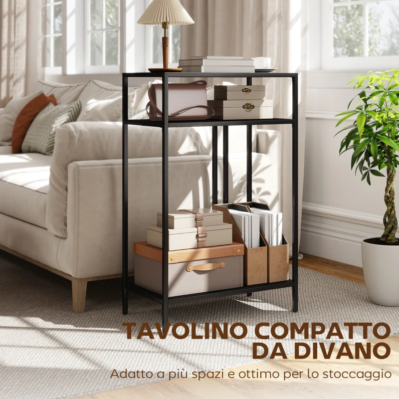 HOMCOM Tavolo Consolle con Ripiani Aperti a 3 Livelli, in Acciaio, 55x30x85 cm, Nero