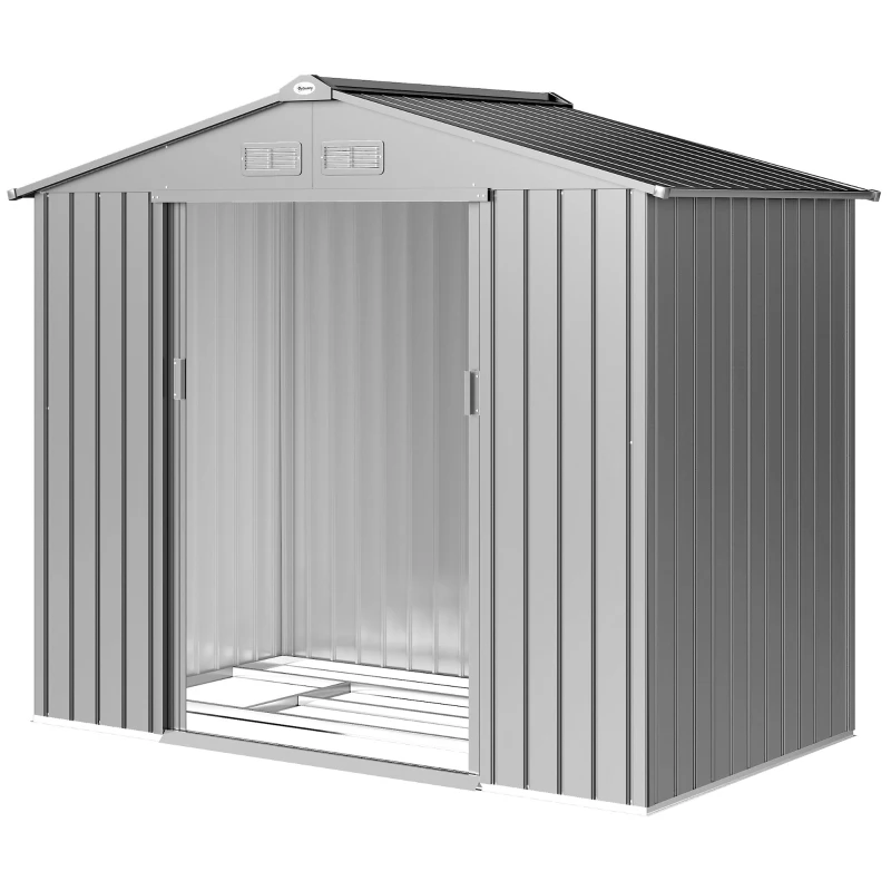 Outsunny 7 x 4ft Lockable Metal Garden Tool Storage Shed Storage - Light Grey