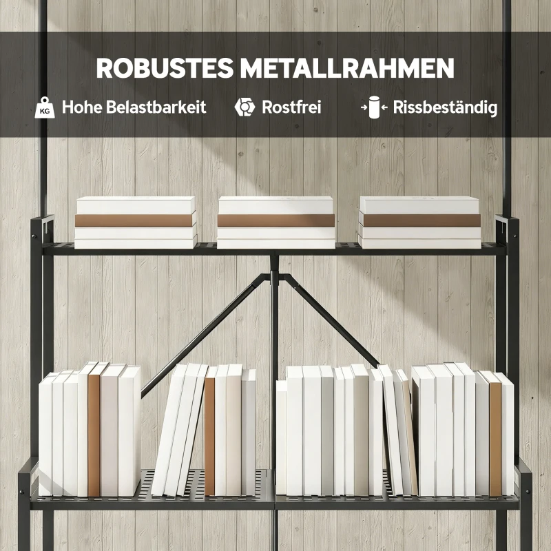 Outsunny Suporte de Plantas Dobrável 3 Andares com Rodízios, Ganchos, Estante de Metal, Preto