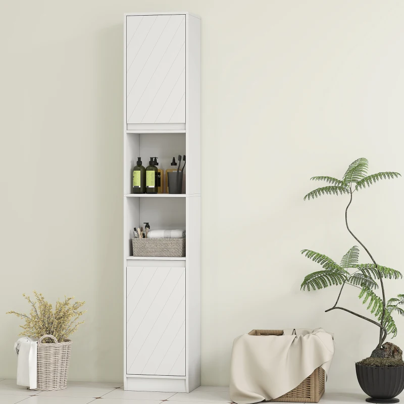 HOMCOM Móvel coluna para casa de banho, móvel de arrumação com 2 portas, 2 compartimentos abertos, , 30 x 24 x 170 cm, branco