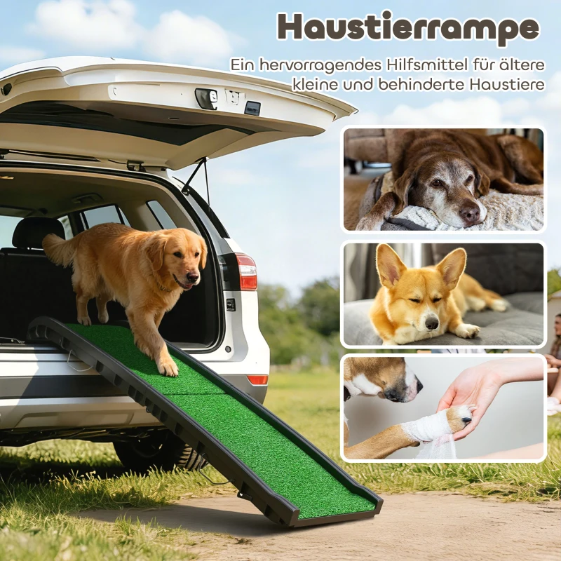 PawHut Hunderampe klappbar Hundetreppe rutschfest Einstiegshilfe für Kofferraum, für Tiere bis 90 kg 155x38,5x15,5 cm Schwarz