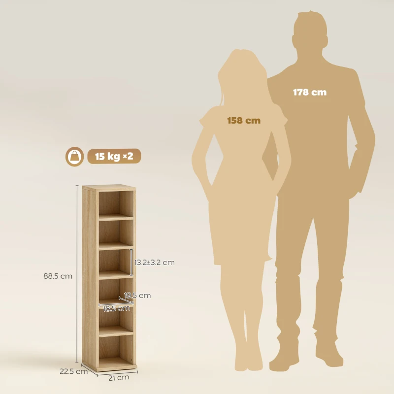 HOMCOM Set 2 Mobili Porta CD con Ripiani Regolabili per 204 CD in Legno, 21x22.5x88.5 cm, Rovere