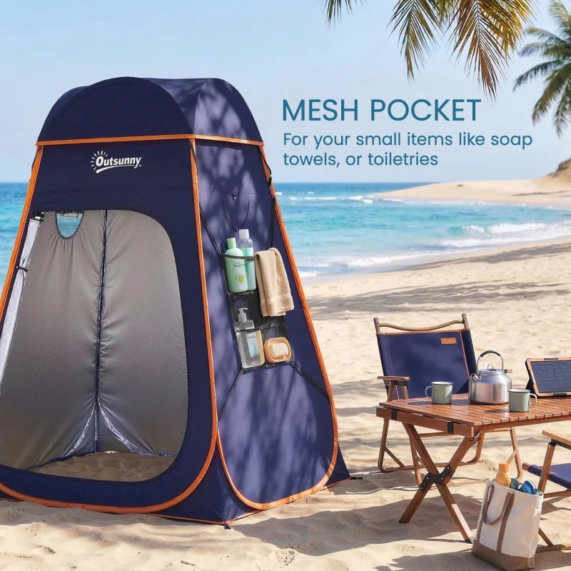 Outsunny Sofort aufstellbares Pop-Up Camping-Duschzelt mit Tragetasche, wasserdicht, Dunkelblau