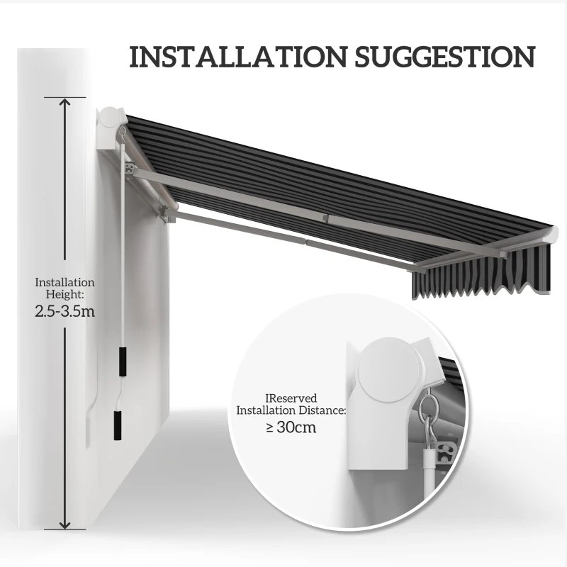Outsunny Toldo Manual Retráctil 395x245 cm Ángulo Ajustable Brazo Articulado Anti-UV e Impermeable Montaje a Pared Azul y Blanco