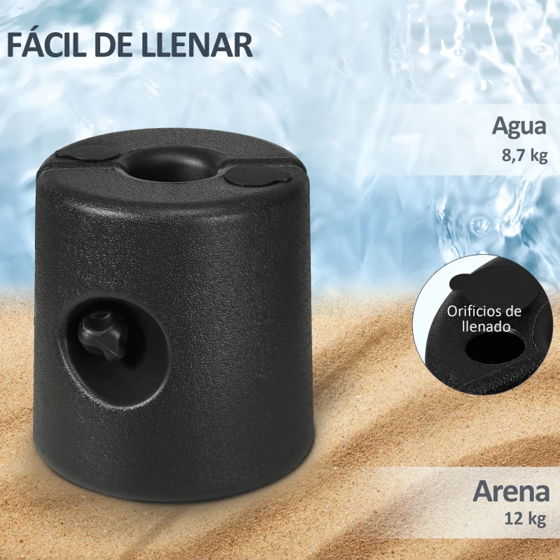 Outsunny Pack de 4 Pesos para Carpas Plegables Soportes Rellenables con 8,7 kg de Agua o 12 kg de Arena Ø21,5/24x25,5 cm Negro