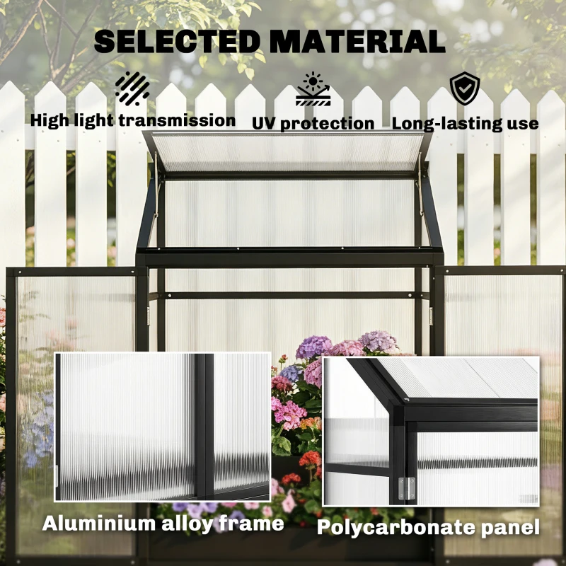 Outsunny Polycarbonate Greenhouse with Hinged Door, Top Vent, Lean-to Green House, Walk-in Greenhouse, 4 x 2ft, Black