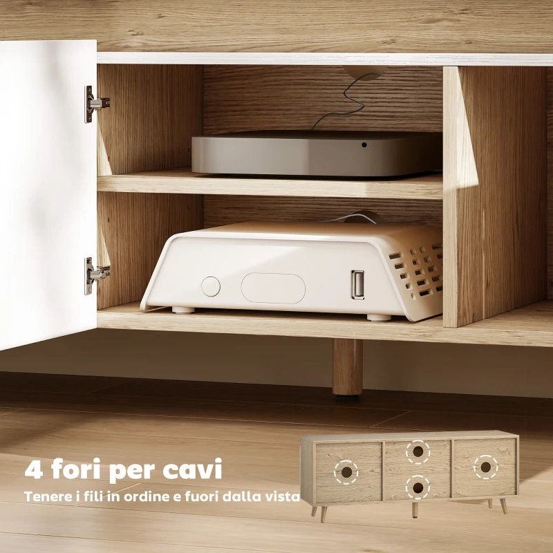HOMCOM Mobile TV 55" max a 3 Sezioni con Ripiano Regolabile, in Legno, 120x35x45.5 cm, Bianco e Rovere