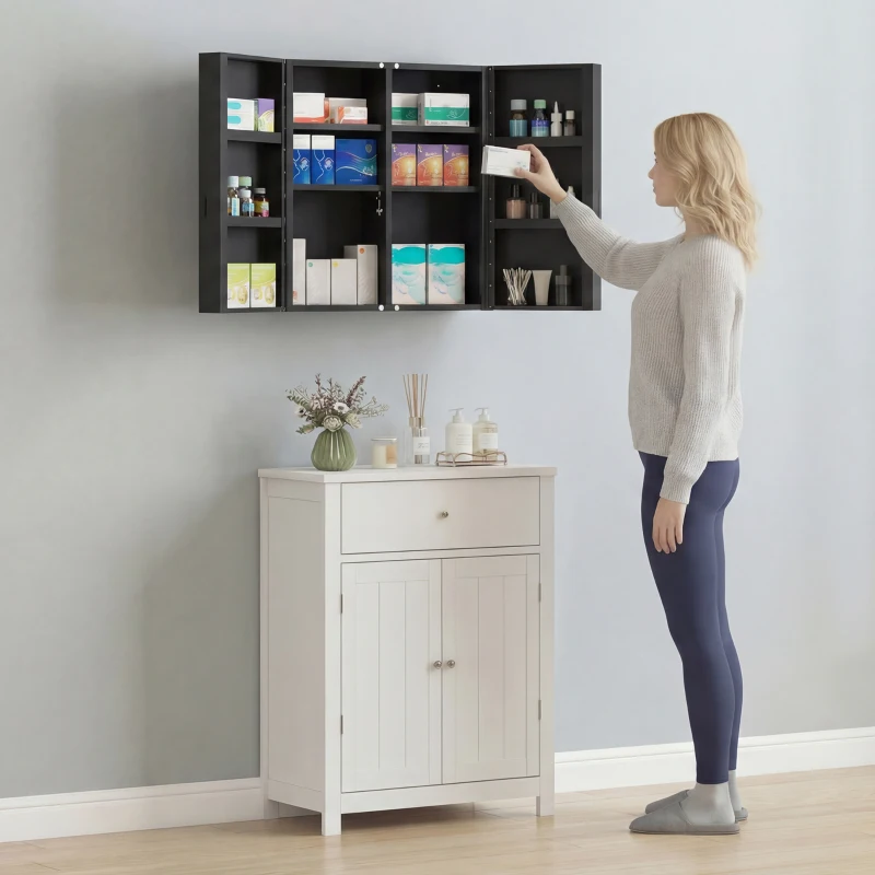 kleankin Medicine cabinet, lockable medicine cabinet with 2 doors and 6 shelves, Black