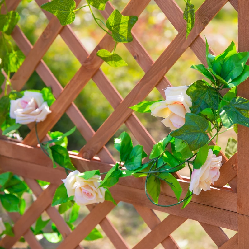 Outsunny 72.5 x 31.5 x 149.5 cm 45L Garden Wooden Pine Trough Planter with Topped Trellis Climbing Plants Flower Raised Bed, Orange