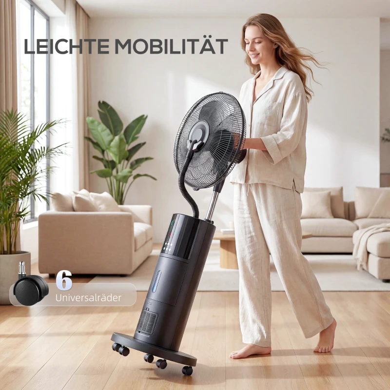 HOMCOM 4-in-1 Staande Ventilator met Waternevel, Luchtreiniger, Muggenbescherming, 9-uur Timer, 3 Modi, Afstandsbediening, Zwart