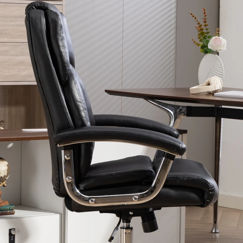 HOMCOM Big and Tall Office Chair 180kg with Spring Cushion, PU Leather - Black