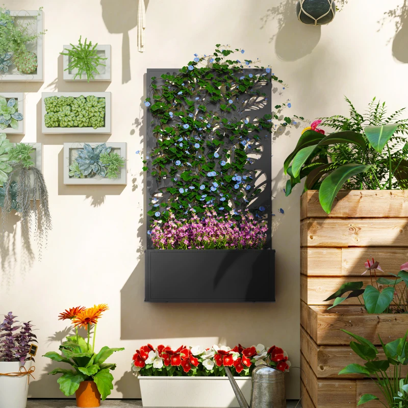 Outsunny Jardineira com biombo treliça para Planta Trepadeira, vaso de Flores - dim. 61L x 23l x 113H cm