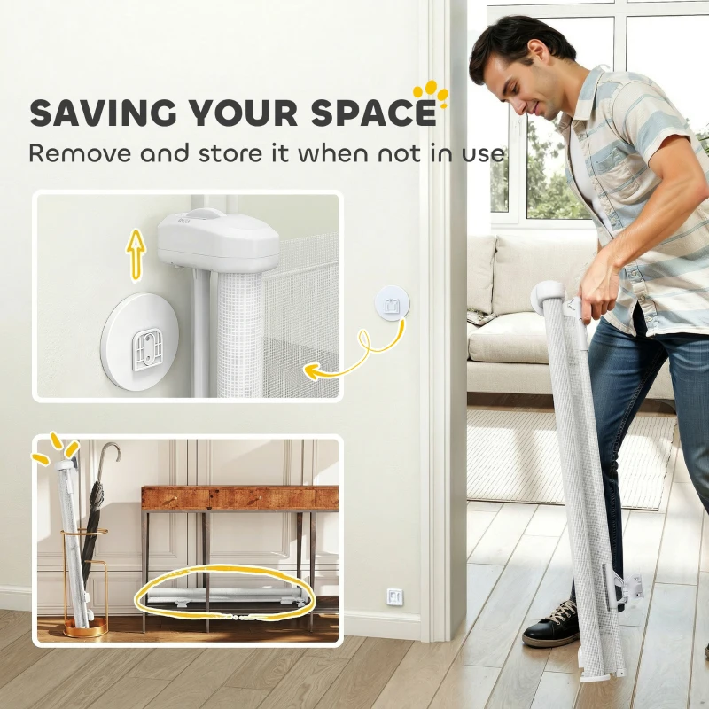 PawHut Valla para escaleras Verja para puertas extensible 0-140 cm con manejo con una mano para mascotas para escaleras puertas Blanco