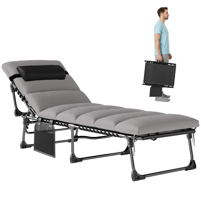 Outsunny Tumbona plegable portátil para jardín con respaldo ajustable 5 posiciones, colchón acolchado, reposacabezas