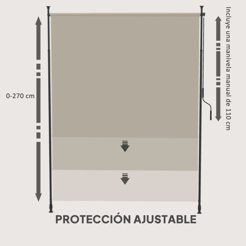 Outsunny Toldo Vertical Exterior 200x305 cm Pantalla de Privacidad Enrollable Ajustable con Manivela Protección UV 40+ Arena