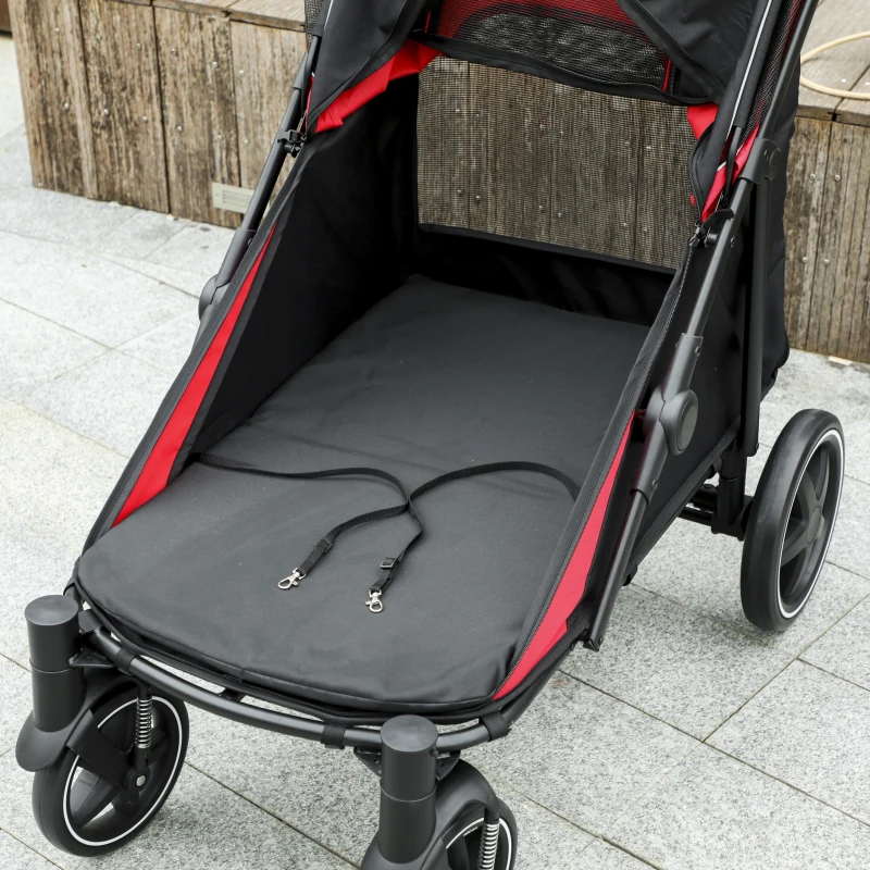 PawHut Foldable Pet Stroller, with Universal Wheels, Shock Absorber, for Medium and Large Dogs - Red